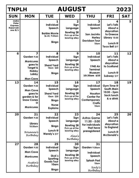 Calendar Of Events - There's No Place Like Here